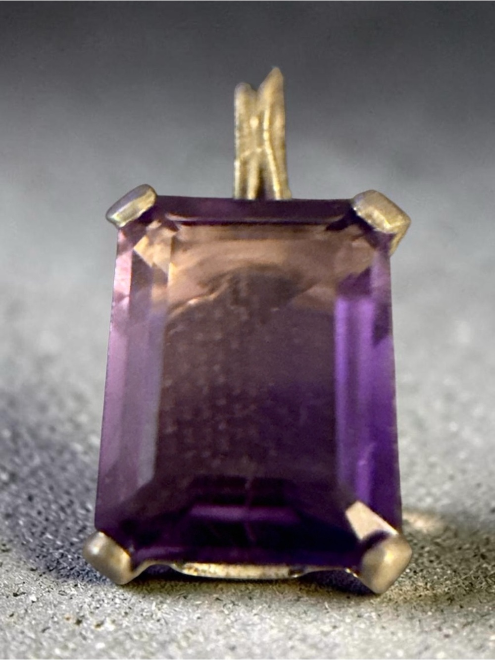Vintage Amethyst Pendant Emerald Cut Amethyst Silver Tone Open Back Setting